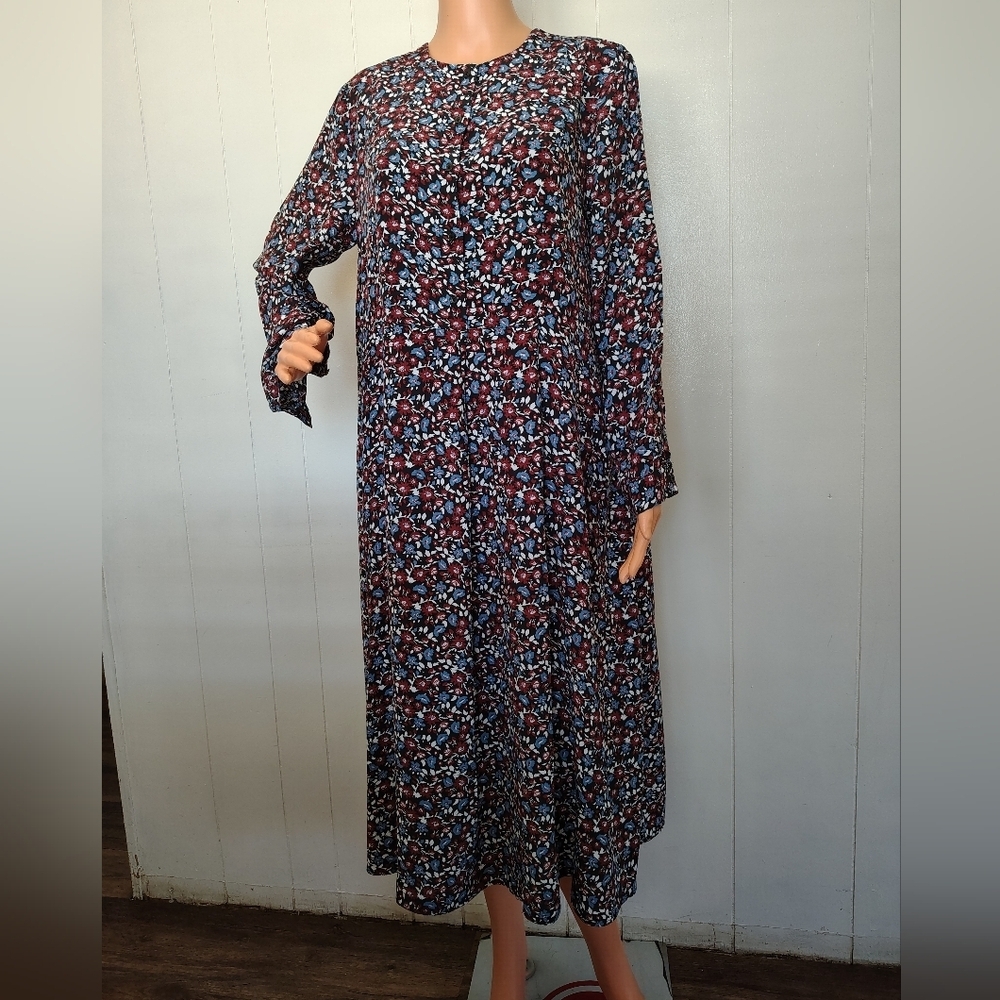 Zara Floral Long Sleeve Dress Size L